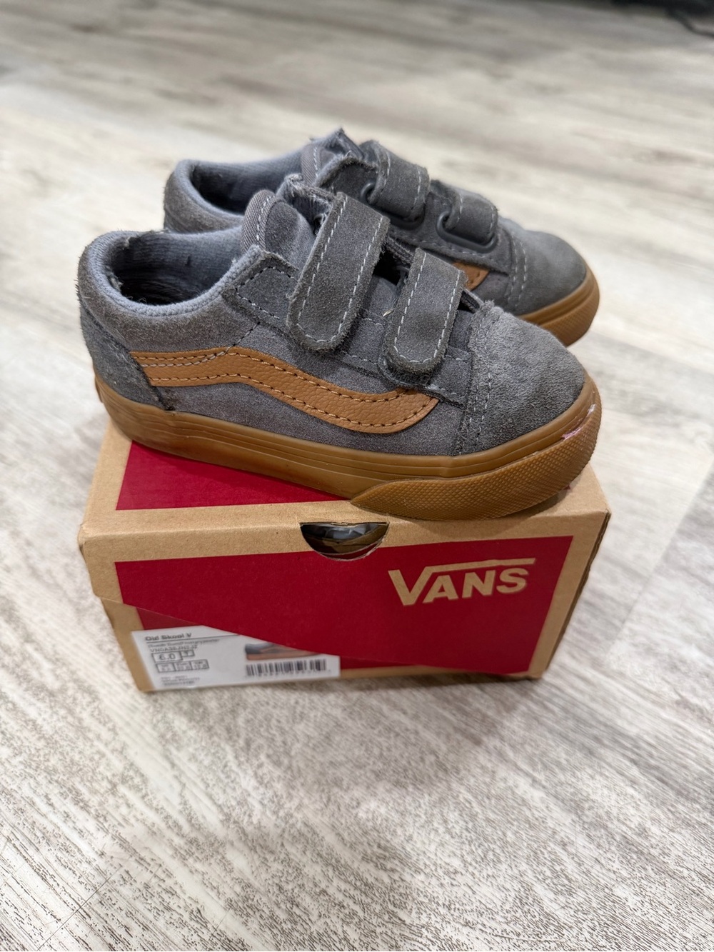 Vans Kids' Gray Suede Old Skool with Brown Gum Sole